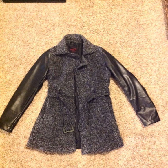 Wool Winter Peacoat with leather sleeves - Picture 1 of 2